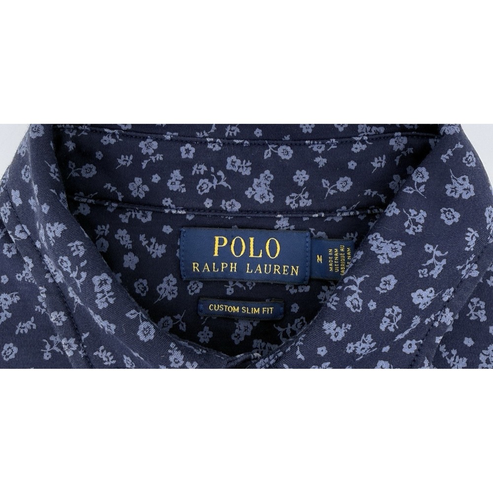 Polo Ralph Lauren Polo Shirt Men M Blue Floral Custom Slim Fit Stretch Golf - Picture 7 of 9